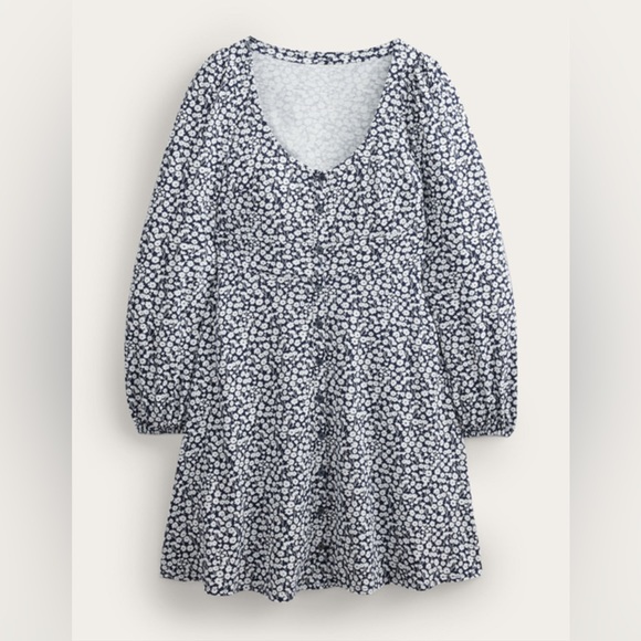 NWT Boden Button Front Jersey Mini Dress Floral French Navy Tulip Spring Size 4P - Picture 3 of 13